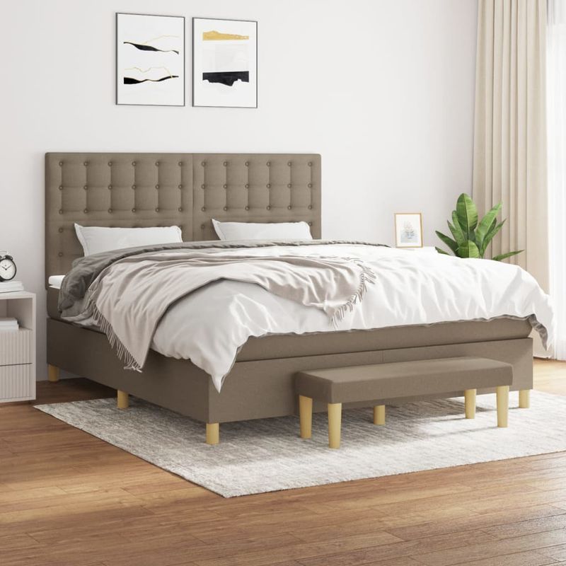 Casa si Gradina - Mobilier - Paturi si accesorii - Paturi - Pat box spring cu saltea, gri taupe, 160x200 cm material textil - Infinity.ro