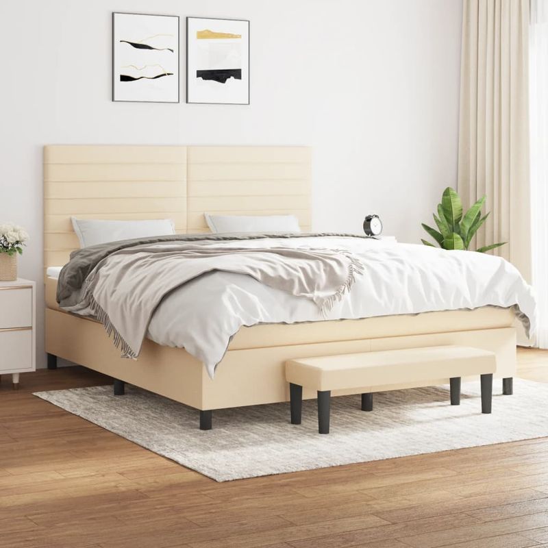 Casa si Gradina - Mobilier - Paturi si accesorii - Paturi - Pat continental cu saltea, crem, 180x200 cm, textil - Infinity.ro