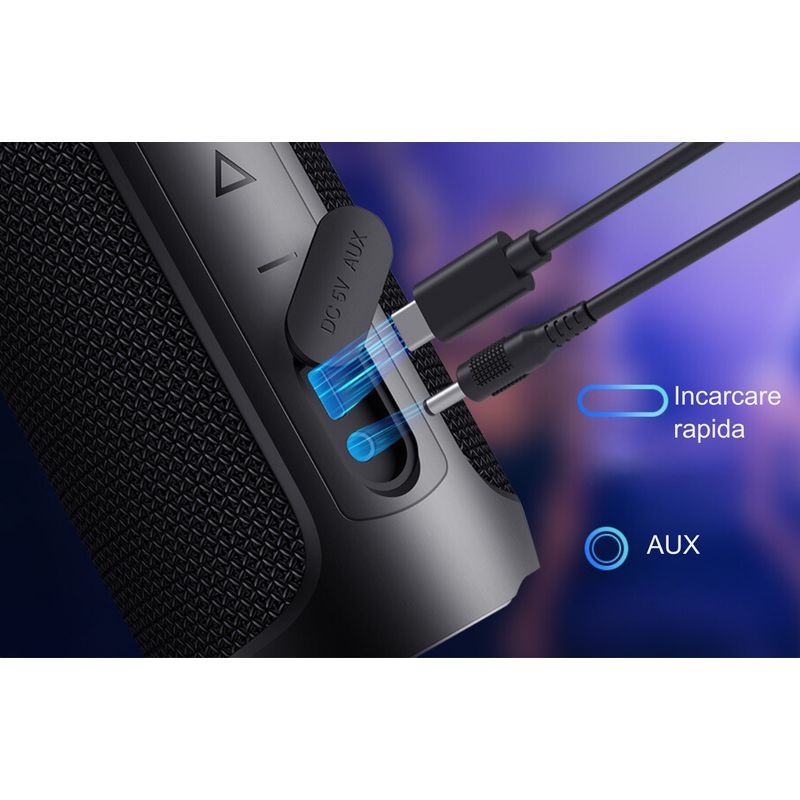 TV, Audio-Video si Foto - Portabile audio - Boxe portabile - Boxa portabila Bluetooth by DolphinMC®, Extra Bass, Fast-Pair, Autonomie 10 ore, Cititor Card SD, USB Type-C, Negru - Infinity.ro