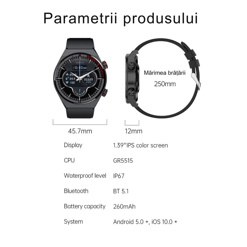 Laptop, Telefoane si Tablete - Wearables si gadgeturi - Gadgeturi - Accesorii SMART - Ceas smartwatch, QW39 by DolphinMC®, inteligent, fitness, NFC, Alipay unisex, ecran 1.39, apelare Bluetooth 5.1 Silver - Infinity.ro