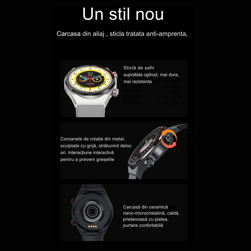 Laptop, Telefoane si Tablete - Wearables si gadgeturi - Gadgeturi - Accesorii SMART - Ceas smartwatch, QW39 by DolphinMC®, inteligent, fitness, NFC, Alipay unisex, ecran 1.39, apelare Bluetooth 5.1 Silver - Infinity.ro