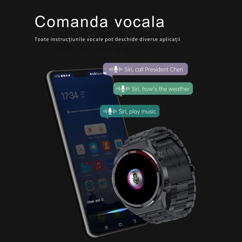 Laptop, Telefoane si Tablete - Wearables si gadgeturi - Gadgeturi - Accesorii SMART - Ceas smartwatch, QW39 by DolphinMC®, inteligent, fitness, NFC, Alipay unisex, ecran 1.39, apelare Bluetooth 5.1 Silver - Infinity.ro