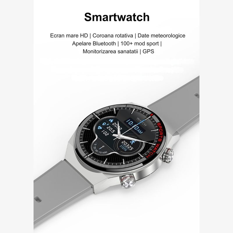 Laptop, Telefoane si Tablete - Wearables si gadgeturi - Gadgeturi - Accesorii SMART - Ceas smartwatch, QW39 by DolphinMC®, inteligent, fitness, NFC, Alipay unisex, ecran 1.39, apelare Bluetooth 5.1 Silver - Infinity.ro