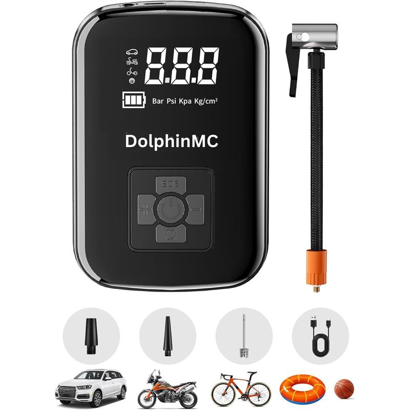Auto si Moto - Reparatii si depanare - Compresoare auto - Compresor Auto portabil by DolphinMC®, 12V, Wireless, display digital, Lanterna incorporate, maxim 10 bar 1800 mAh,Negru - Infinity.ro