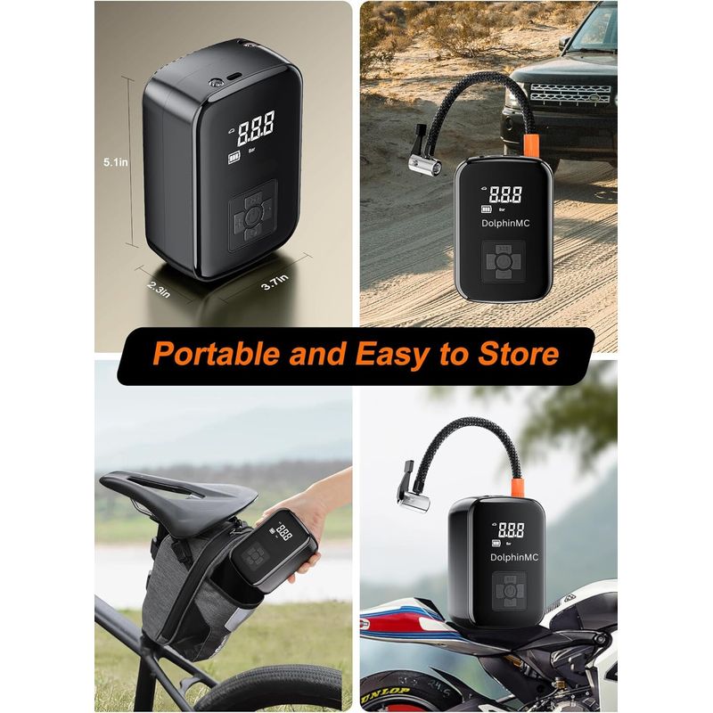Auto si Moto - Reparatii si depanare - Compresoare auto - Compresor Auto portabil by DolphinMC®, 12V, Wireless, display digital, Lanterna incorporate, maxim 10 bar 1800 mAh,Negru - Infinity.ro