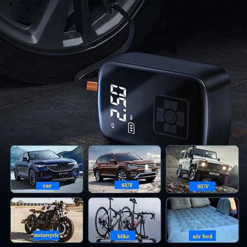 Auto si Moto - Reparatii si depanare - Compresoare auto - Compresor Auto portabil by DolphinMC®, 12V, Wireless, display digital, Lanterna incorporate, maxim 10 bar 1800 mAh,Negru - Infinity.ro