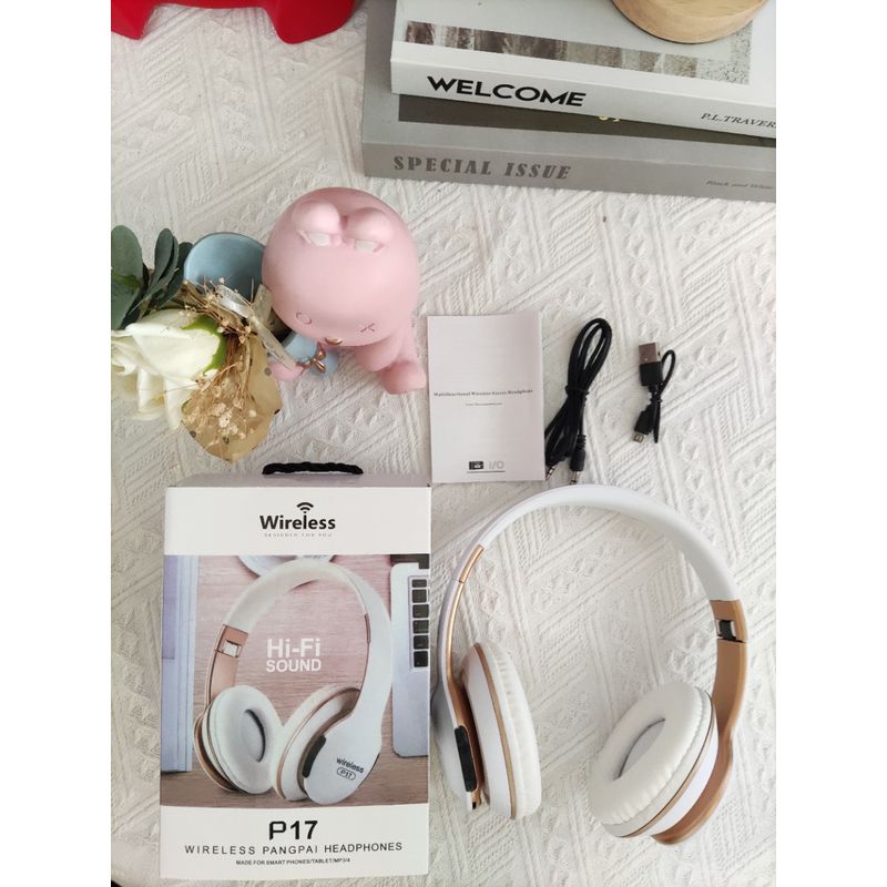 TV, Audio-Video si Foto - Portabile audio - Casti audio - Casti On Ear P17 By DolphinMC®, Wireless, Bluetooth, Microfon,, Quick Charge, Autonomie 15 ore, Alb-Auriu - Infinity.ro