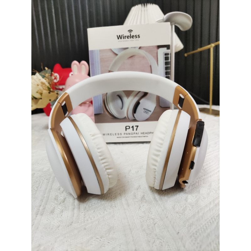 TV, Audio-Video si Foto - Portabile audio - Casti audio - Casti On Ear P17 By DolphinMC®, Wireless, Bluetooth, Microfon,, Quick Charge, Autonomie 15 ore, Alb-Auriu - Infinity.ro