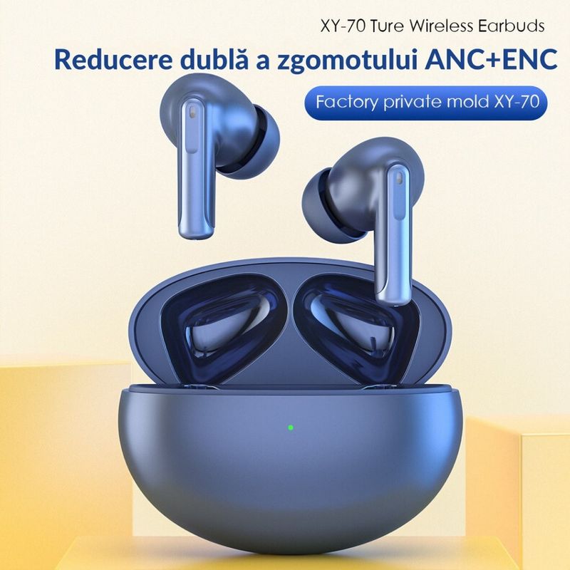 TV, Audio-Video si Foto - Portabile audio - Casti audio - Casti wireless, DolphinMC®,Bluetooth 5.3,  Reducere dubla a zgomotului, Incarcare wireless,  Autonomie 24 h, Albastru - Infinity.ro