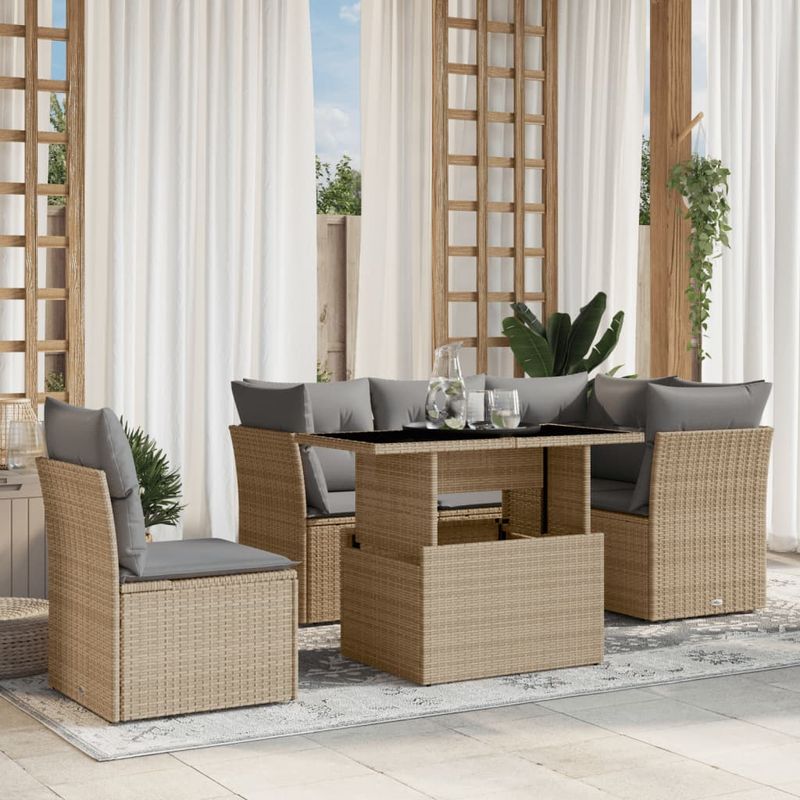 Casa si Gradina - Gradina si terasa - Mobilier exterior - Seturi mobila gradina - Set canapele de gradina cu perne, 6 piese, bej, poliratan - Infinity.ro