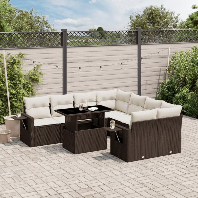 Casa si Gradina - Gradina si terasa - Mobilier exterior - Seturi mobila gradina - Set canapele de gradina cu perne, 9 piese, maro, poliratan - Infinity.ro