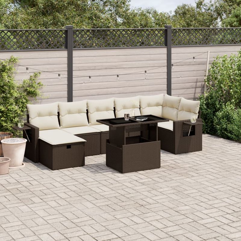 Casa si Gradina - Gradina si terasa - Mobilier exterior - Seturi mobila gradina - Set canapele de gradina cu perne, 8 piese, maro, poliratan - Infinity.ro