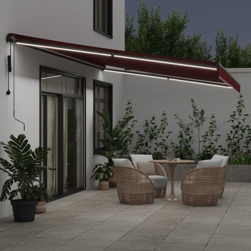 Casa si Gradina - Gradina si terasa - Umbrele si pavilioane - Umbrele - Copertina retractabila automat cu LED-uri, visiniu, 600x300 cm - Infinity.ro