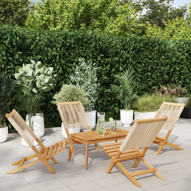 Casa si Gradina - Gradina si terasa - Mobilier exterior - Scaune si sezlonguri gradina - Scaune de gradina pliabile, 4 buc., bej, lemn masiv acacia - Infinity.ro