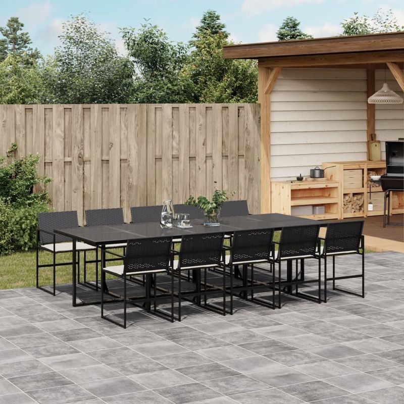 Casa si Gradina - Gradina si terasa - Mobilier exterior - Seturi mobila gradina - Set mobilier de exterior cu perne, 11 piese, negru, poliratan - Infinity.ro