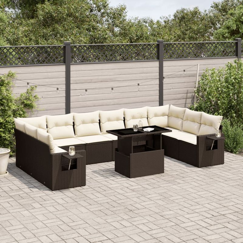 Casa si Gradina - Gradina si terasa - Mobilier exterior - Seturi mobila gradina - Set canapele de gradina cu perne, 11 piese, maro, poliratan - Infinity.ro