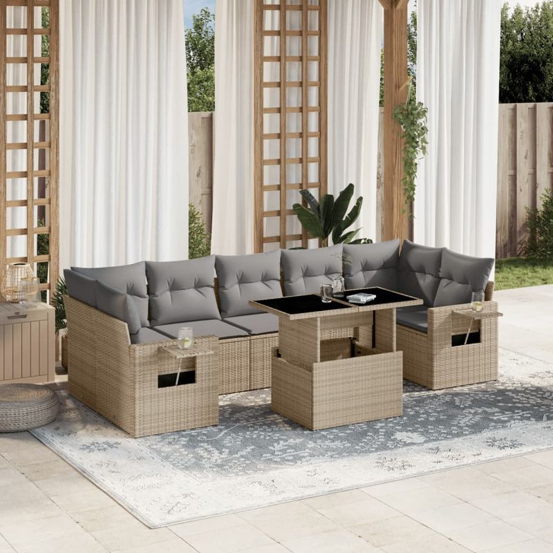 Casa si Gradina - Gradina si terasa - Mobilier exterior - Seturi mobila gradina - Set canapele de gradina, 8 piese, cu perne, bej, poliratan - Infinity.ro