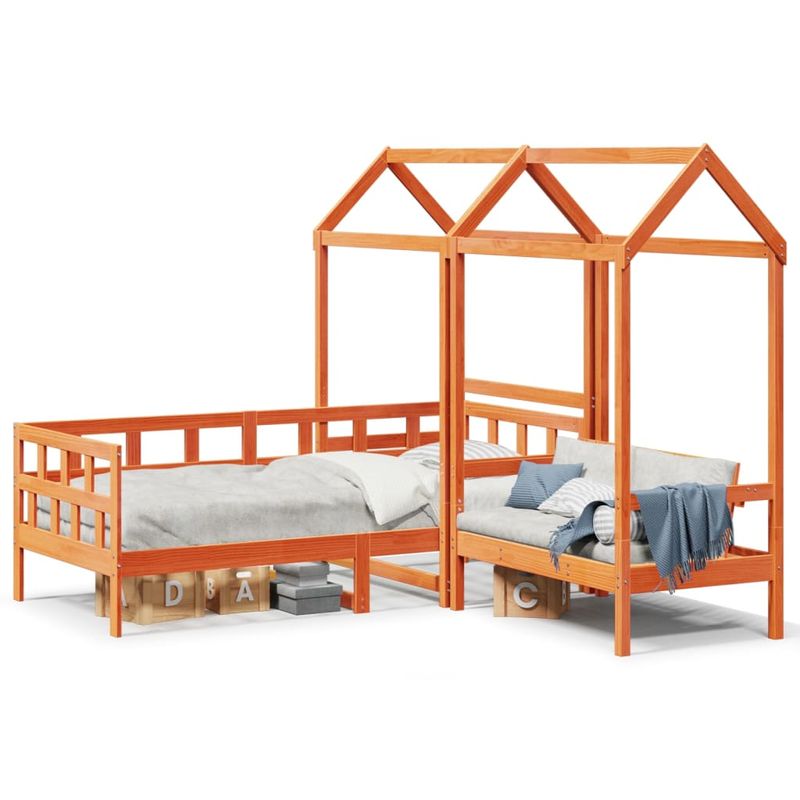 Casa si Gradina - Mobilier - Paturi si accesorii - Paturi - Set pat zi/banca acoperis maro ceruit 90x200cm lemn masiv pin - Infinity.ro
