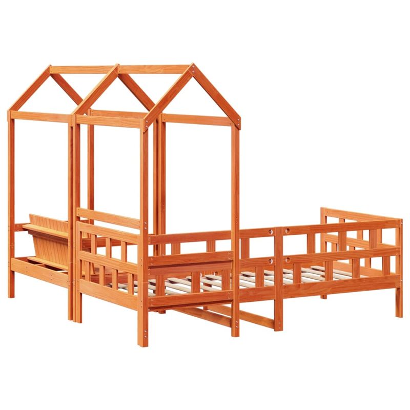 Casa si Gradina - Mobilier - Paturi si accesorii - Paturi - Set pat zi/banca acoperis maro ceruit 90x200cm lemn masiv pin - Infinity.ro