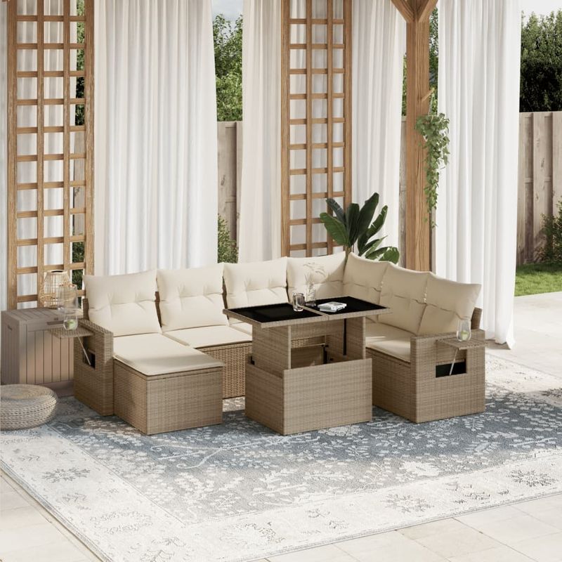 Casa si Gradina - Gradina si terasa - Mobilier exterior - Seturi mobila gradina - Set canapele de gradina, 8 piese, cu perne, bej, poliratan - Infinity.ro