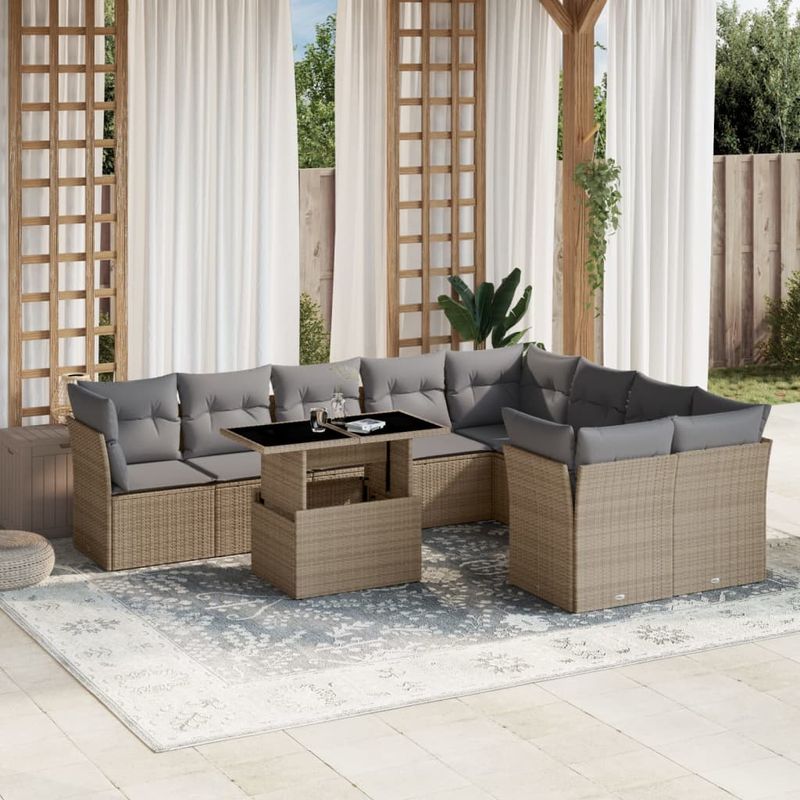 Casa si Gradina - Gradina si terasa - Mobilier exterior - Seturi mobila gradina - Set canapele de gradina cu perne, 10 piese, bej, poliratan - Infinity.ro