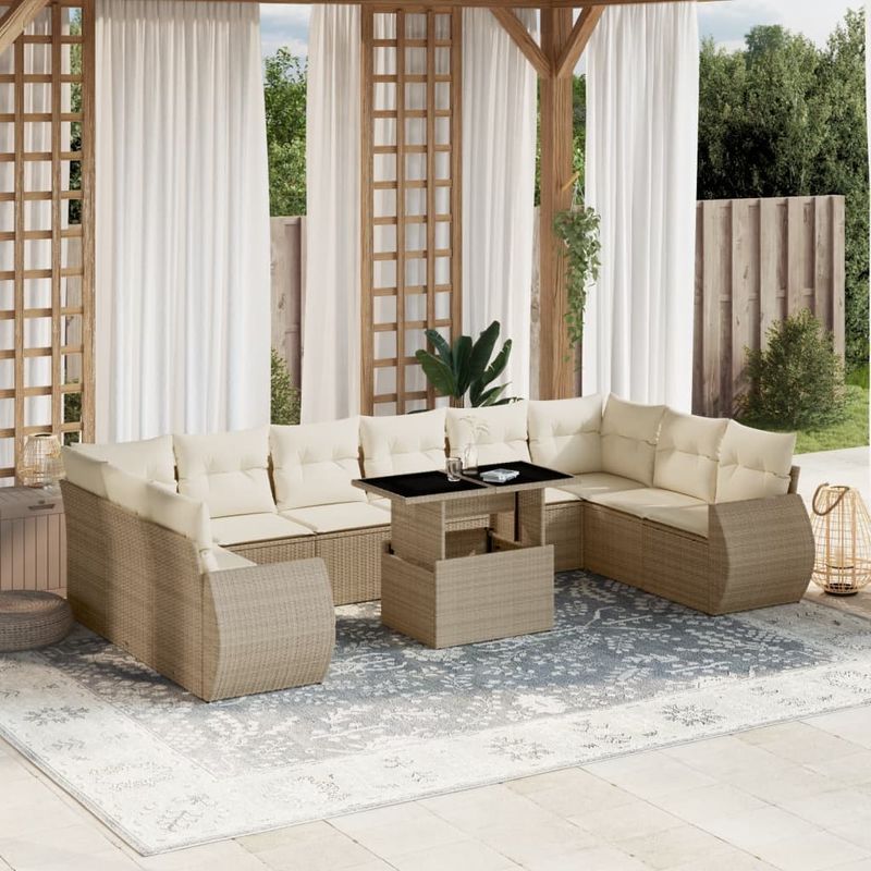 Casa si Gradina - Gradina si terasa - Mobilier exterior - Seturi mobila gradina - Set canapele de gradina cu perne, 11 piese, bej, poliratan - Infinity.ro