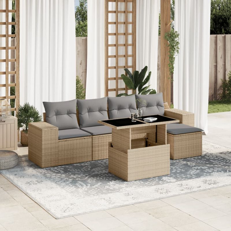 Casa si Gradina - Gradina si terasa - Mobilier exterior - Seturi mobila gradina - Set canapele de gradina cu perne, 6 piese, bej, poliratan - Infinity.ro