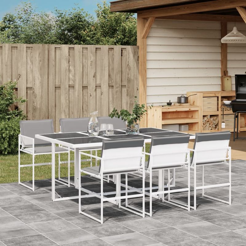Casa si Gradina - Gradina si terasa - Mobilier exterior - Seturi mobila gradina - Set mobilier de gradina, 7 piese, cu perne, alb, textilena - Infinity.ro
