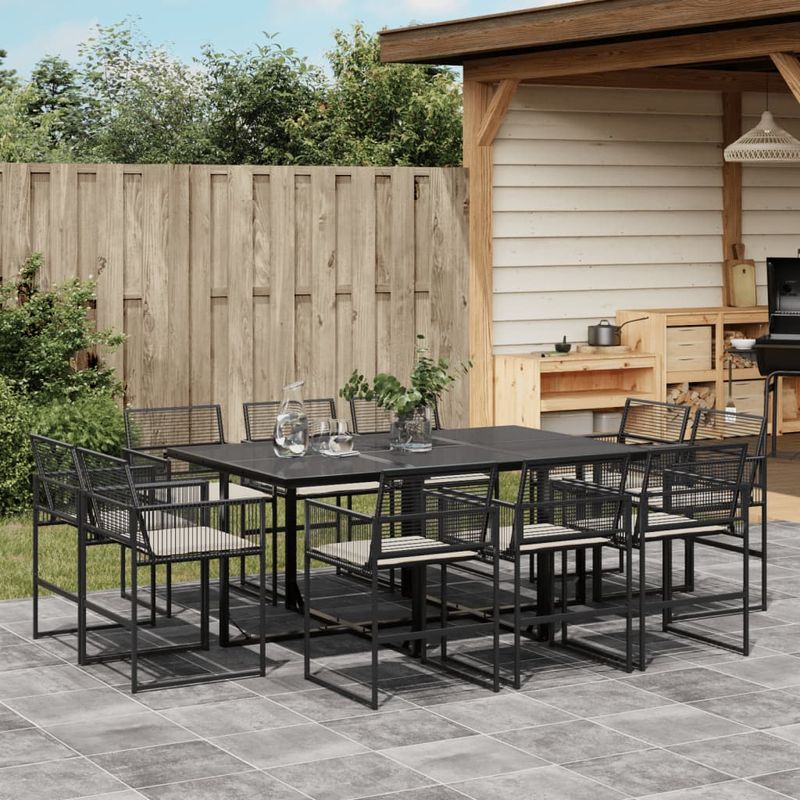 Casa si Gradina - Gradina si terasa - Mobilier exterior - Seturi mobila gradina - Set mobilier de exterior cu perne, 11 piese, negru, poliratan - Infinity.ro