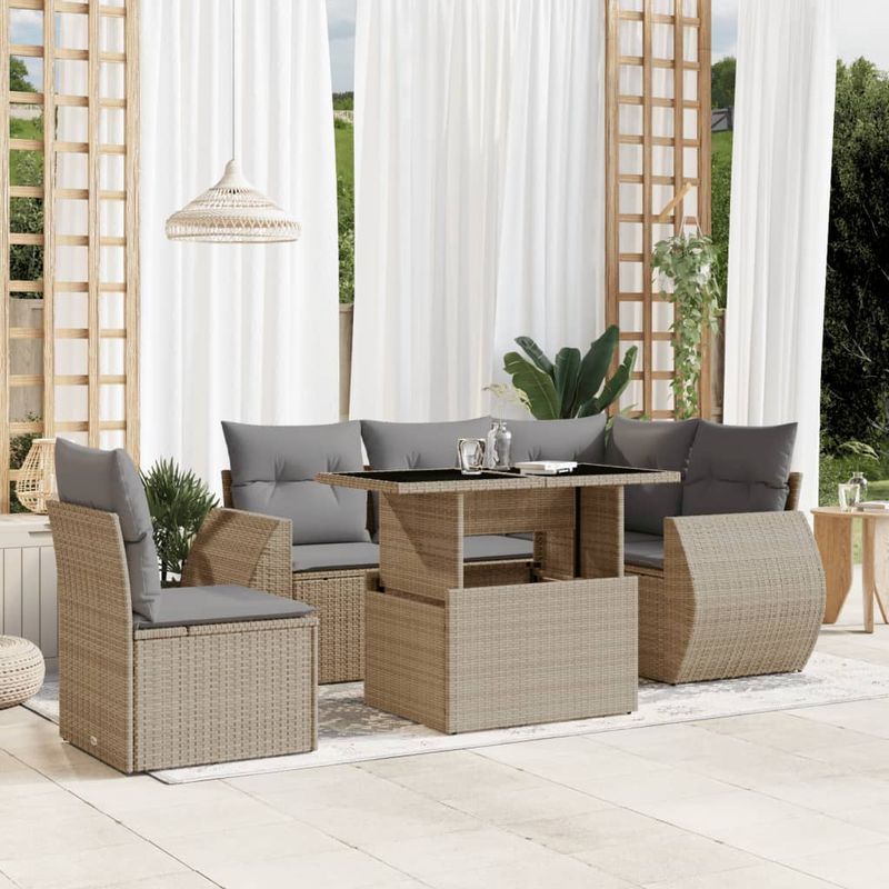 Casa si Gradina - Gradina si terasa - Mobilier exterior - Seturi mobila gradina - Set canapele de gradina cu perne, 6 piese, bej, poliratan - Infinity.ro