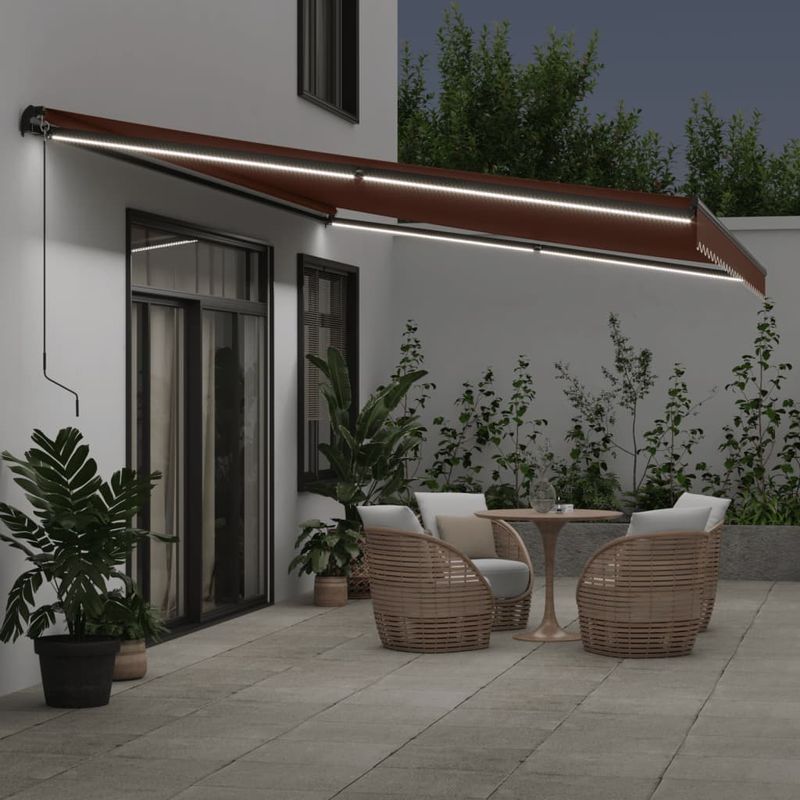 Casa si Gradina - Gradina si terasa - Umbrele si pavilioane - Umbrele - Copertina retractabila manual cu LED-uri, maro, 500x350 cm - Infinity.ro