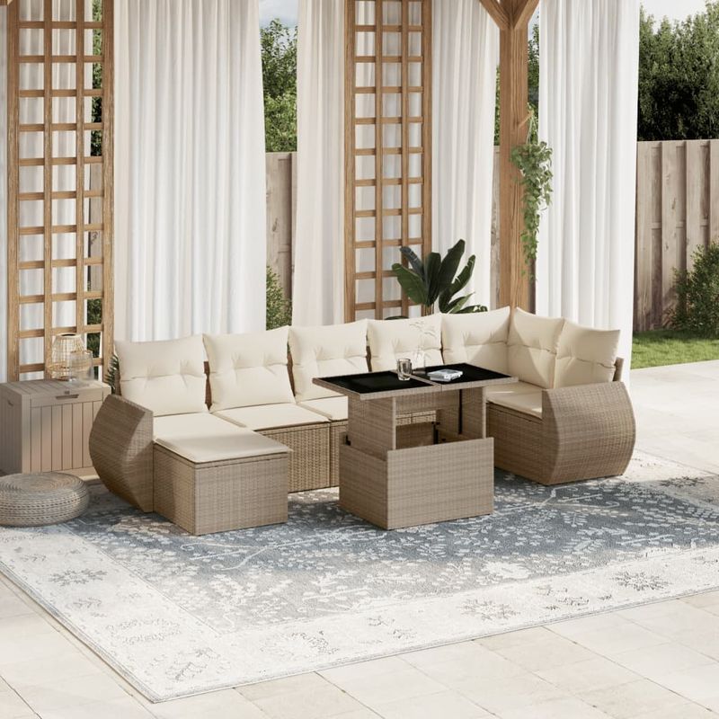 Casa si Gradina - Gradina si terasa - Mobilier exterior - Seturi mobila gradina - Set canapele de gradina, 8 piese, cu perne, bej, poliratan - Infinity.ro