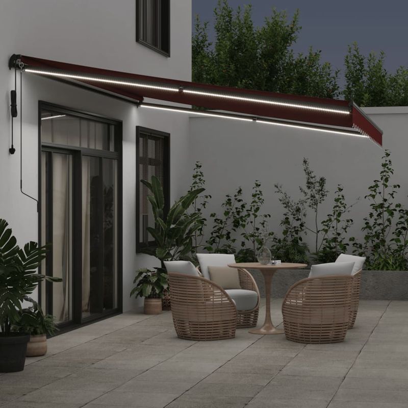 Casa si Gradina - Gradina si terasa - Umbrele si pavilioane - Umbrele - Copertina retractabila automat cu LED-uri, visiniu, 450x300 cm - Infinity.ro
