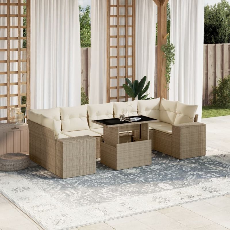 Casa si Gradina - Gradina si terasa - Mobilier exterior - Seturi mobila gradina - Set canapele de gradina, 8 piese, cu perne, bej, poliratan - Infinity.ro