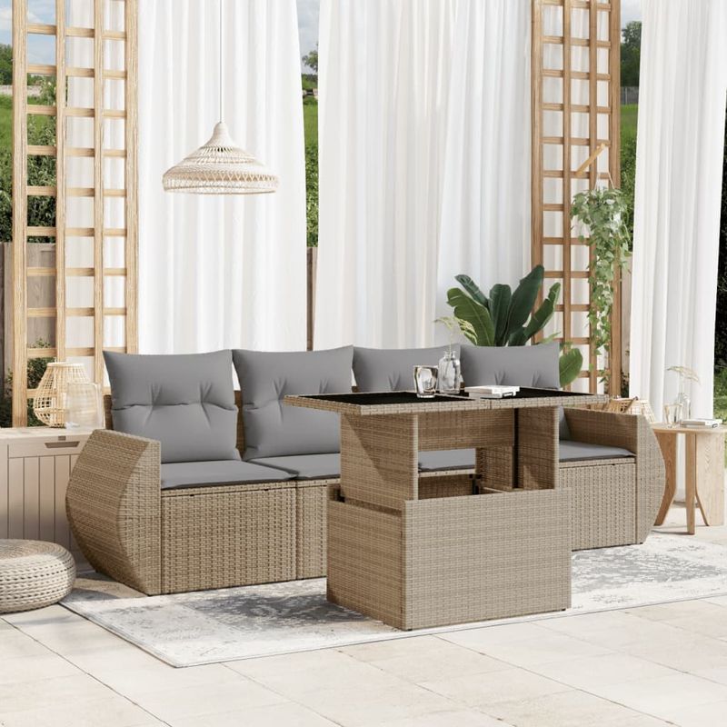 Casa si Gradina - Gradina si terasa - Mobilier exterior - Seturi mobila gradina - Set canapele de gradina cu perne, 5 piese, bej, poliratan - Infinity.ro