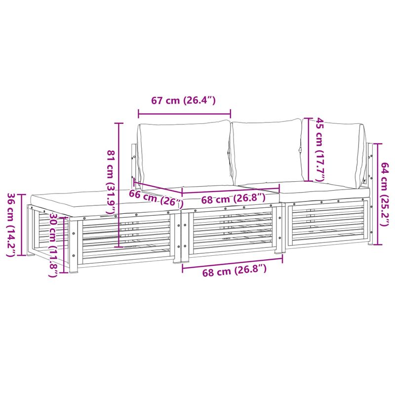 Casa si Gradina - Gradina si terasa - Mobilier exterior - Seturi mobila gradina - Set de canapele de gradina cu perne, 3 piese, lemn masiv acacia - Infinity.ro