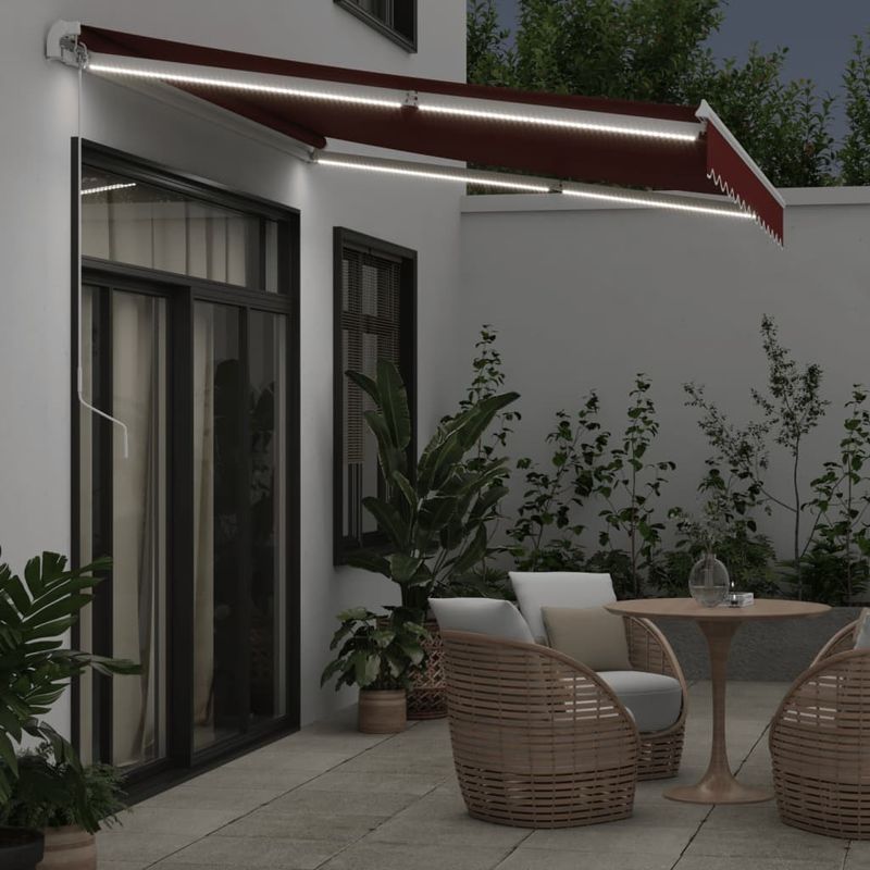 Casa si Gradina - Gradina si terasa - Umbrele si pavilioane - Umbrele - Copertina retractabila manual cu LED, visiniu, 350x250 cm - Infinity.ro