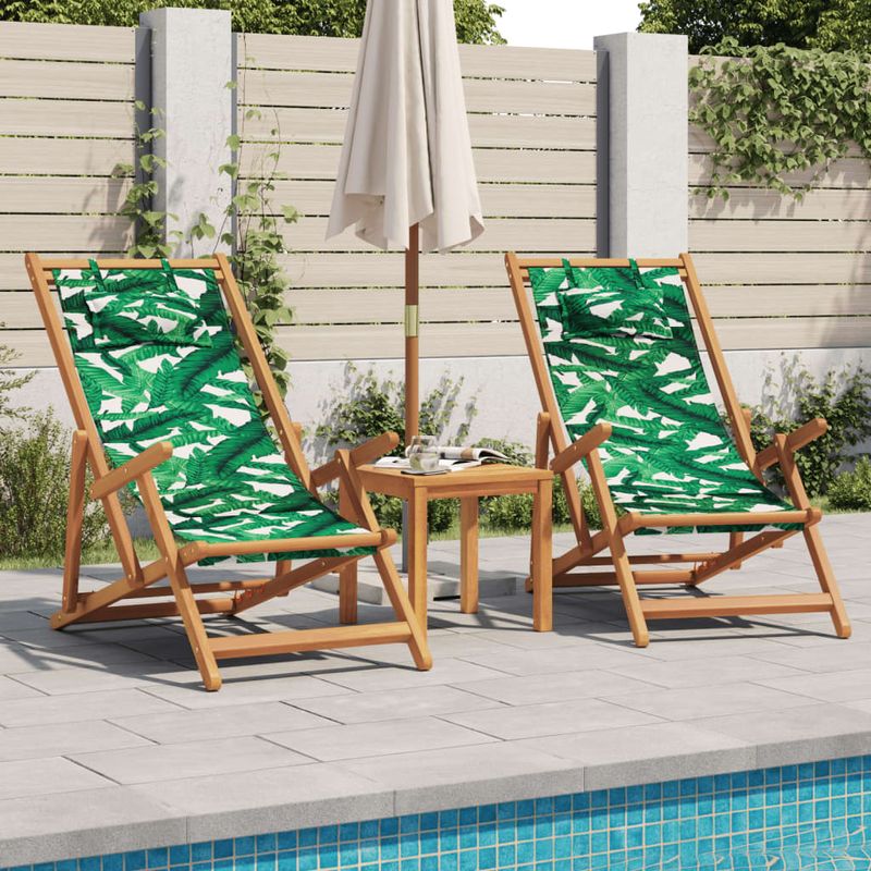 Casa si Gradina - Gradina si terasa - Mobilier exterior - Scaune si sezlonguri gradina - Scaune de plaja pliabile 2 buc model frunze, textil/lemn masiv, model cu cotieră" - Infinity.ro