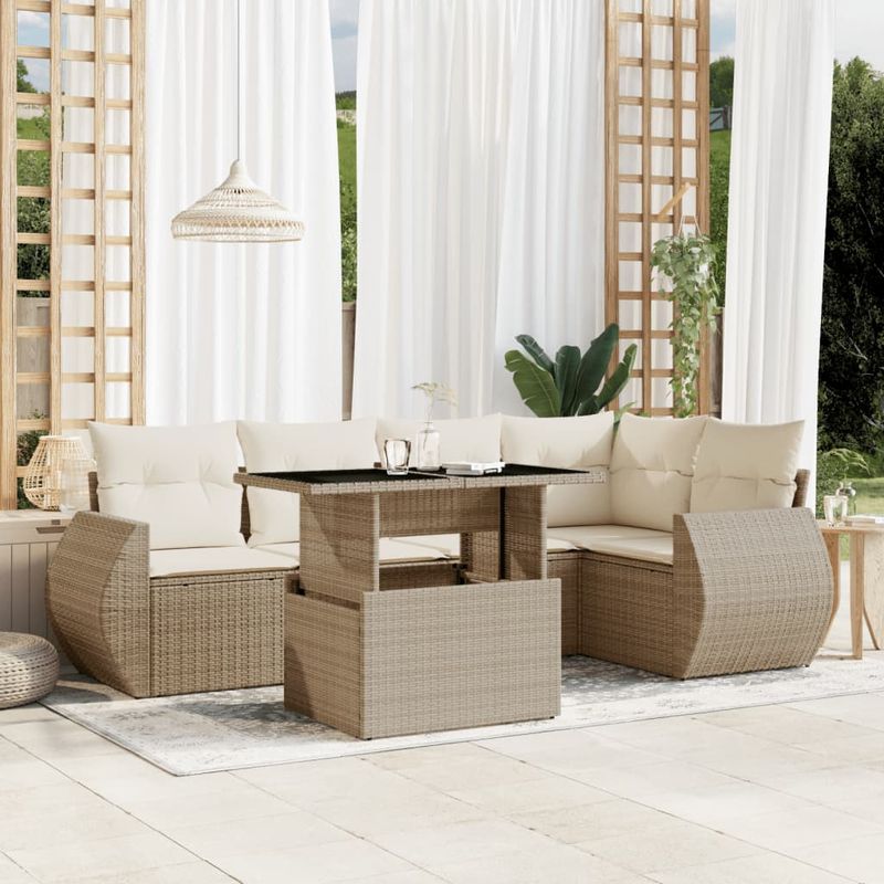 Casa si Gradina - Gradina si terasa - Mobilier exterior - Seturi mobila gradina - Set canapele de gradina cu perne, 6 piese, bej, poliratan - Infinity.ro