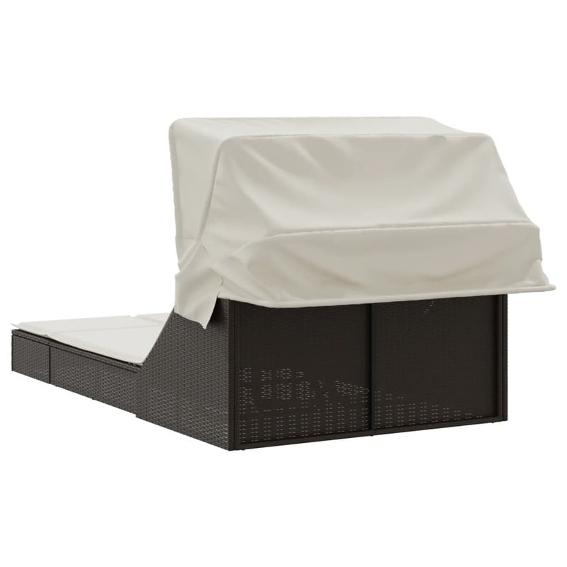 Casa si Gradina - Gradina si terasa - Mobilier exterior - Scaune si sezlonguri gradina - Sezlong dublu cu baldachin si perne, maro, poliratan - Infinity.ro