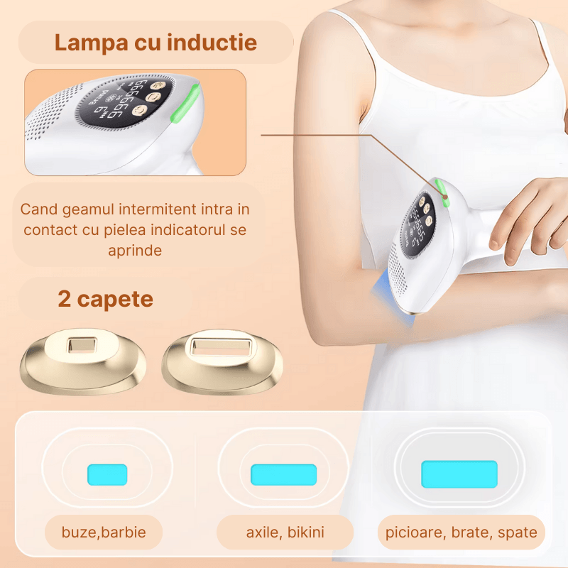 Ingrijire personala si Cosmetice - Aparate & accesorii ingrijire personala - Epilatoare si accesorii - Epilatoare - Epilator IPL MaGeCa, 9 trepte de intensitate, 999.999 impulsuri, 3 moduri de actionare, 2 capete incluse - Infinity.ro