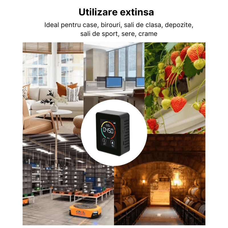 Casa si Gradina - Constructii - Scule electrice si accesorii - Aparate de masura - Aparat pentru masurarea calitatii aerului 3 in 1, detector CO2-dioxid de carbon, senzor temperatura si umiditate, Negru - Infinity.ro