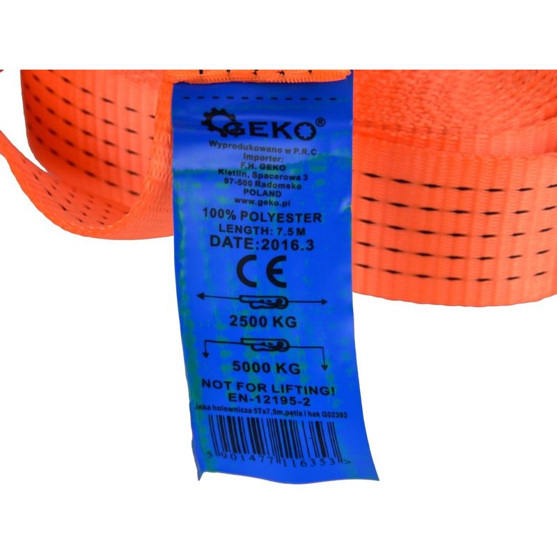 Auto si Moto/Reparatii si depanare/Scule auto/Scule si truse auto - Chinga remorcare 5T 7.5m, Geko G02392 - Infinity.ro