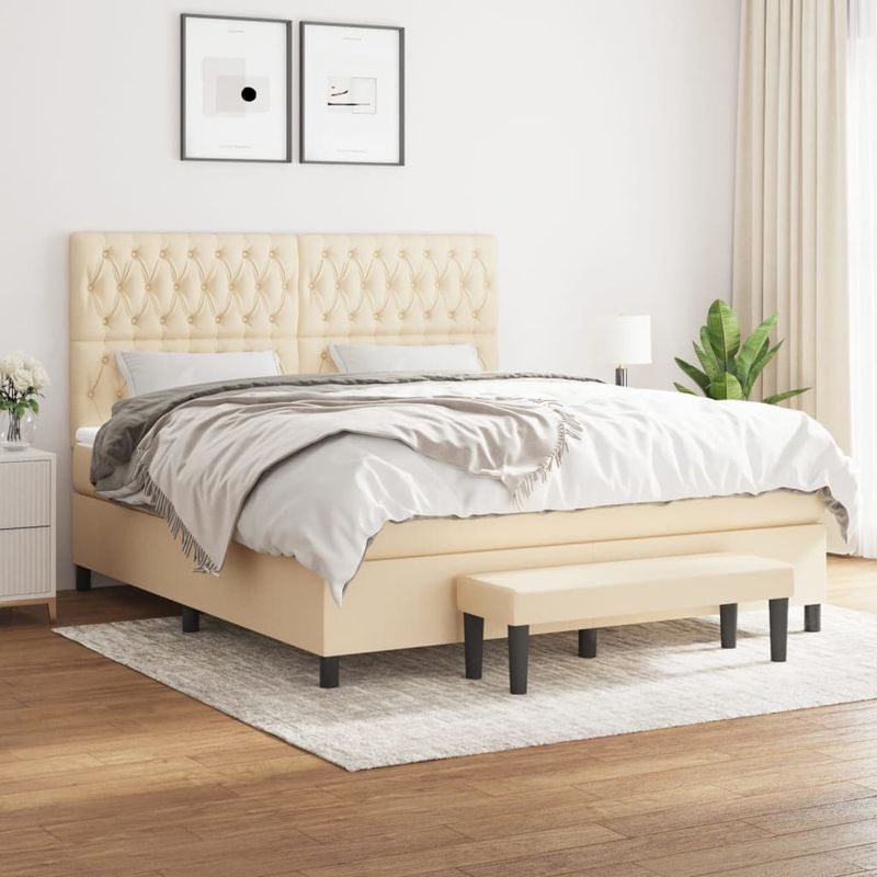 Casa si Gradina - Mobilier - Paturi si accesorii - Paturi - Pat continental cu saltea, crem, 180x200 cm, textil - Infinity.ro