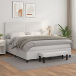 Casa si Gradina - Mobilier - Paturi si accesorii - Paturi - Pat box spring cu saltea, alb, 160x200 cm, piele ecologica - Infinity.ro