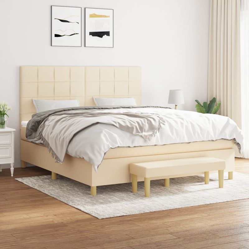 Casa si Gradina - Mobilier - Paturi si accesorii - Paturi - Pat continental cu saltea, crem, 180x200 cm, textil - Infinity.ro