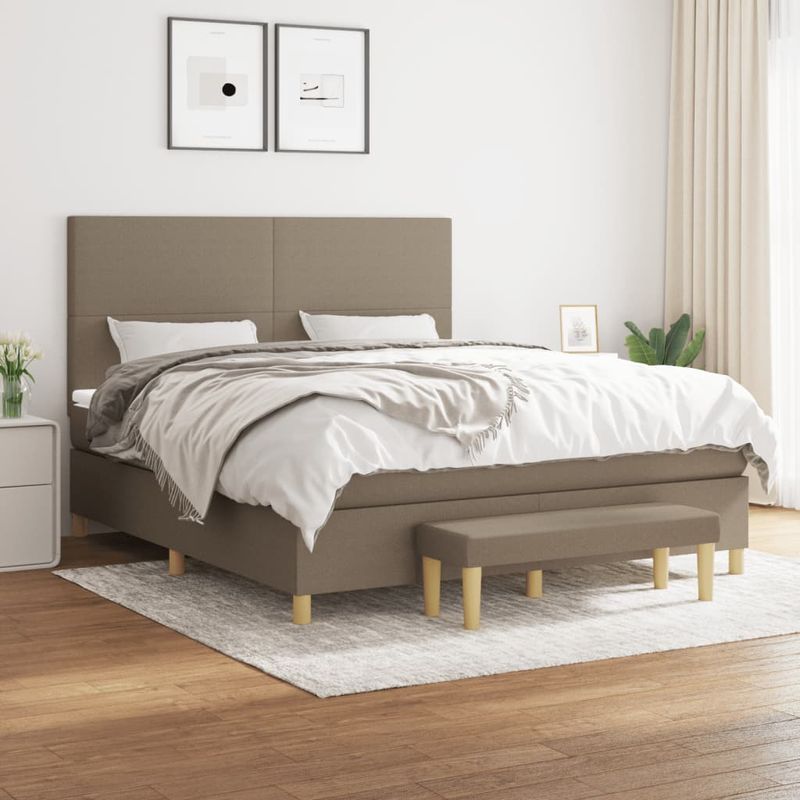 Casa si Gradina - Mobilier - Paturi si accesorii - Paturi - Pat continental cu saltea, gri taupe, 180x200 cm, textil - Infinity.ro