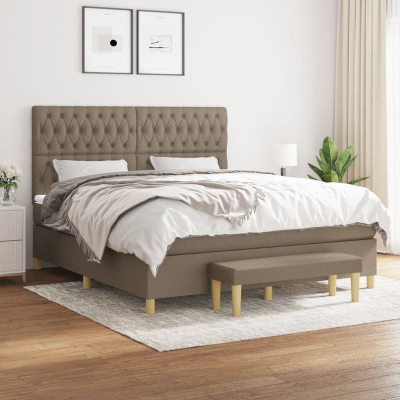 Casa si Gradina - Mobilier - Paturi si accesorii - Paturi - Pat continental cu saltea, gri taupe, 180x200 cm, textil - Infinity.ro