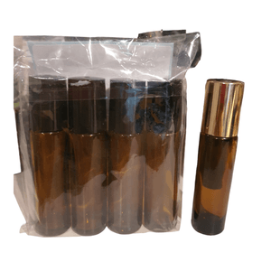Set sticlute brun cu roll-on si capac negru, 10 ml