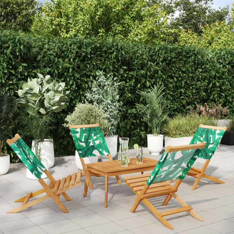 Casa si Gradina - Gradina si terasa - Mobilier exterior - Scaune si sezlonguri gradina - Scaune de gradina pliabile 4 buc., textil verde/lemn masiv - Infinity.ro
